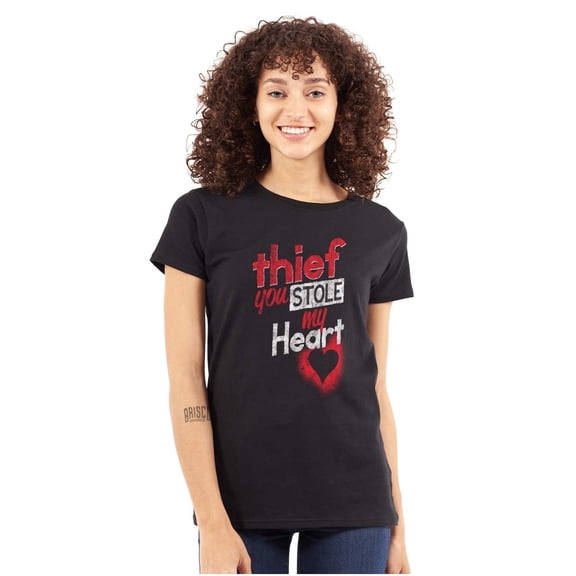Thief Stole My Heart Valentines Day Womens Slim Fit Graphic Tee Brisco Brands M