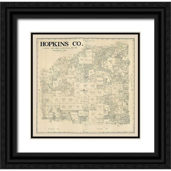 Thielepape 12x12 Black Ornate Wood Framed with Double Matting Museum Art Print Titled - Hopkins County Texas - Thielepape 1885