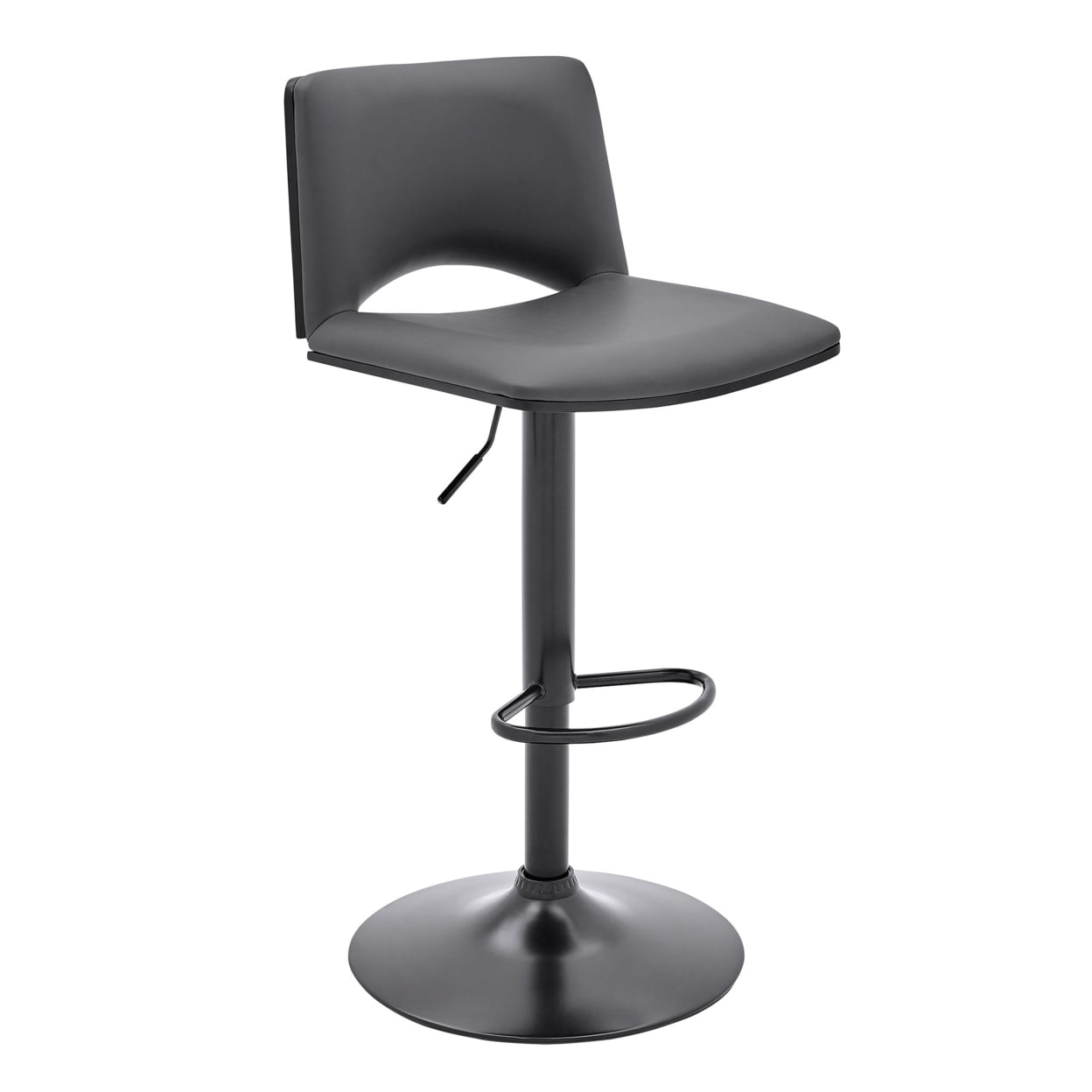 Modern Gray Faux Leather and Black Metal Adjustable Swivel Bar Stool