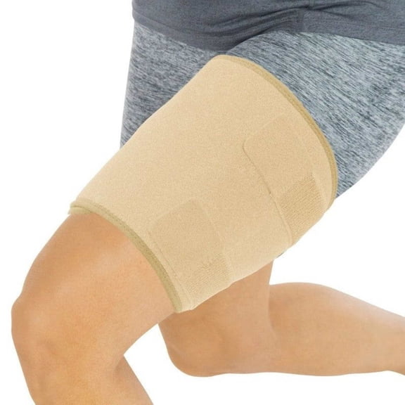Vive Thigh Brace - Hamstring Quad Wrap - Adjustable Compression Sleeve Support for Pulled Groin Muscle, Sprains, Quadricep, Beige