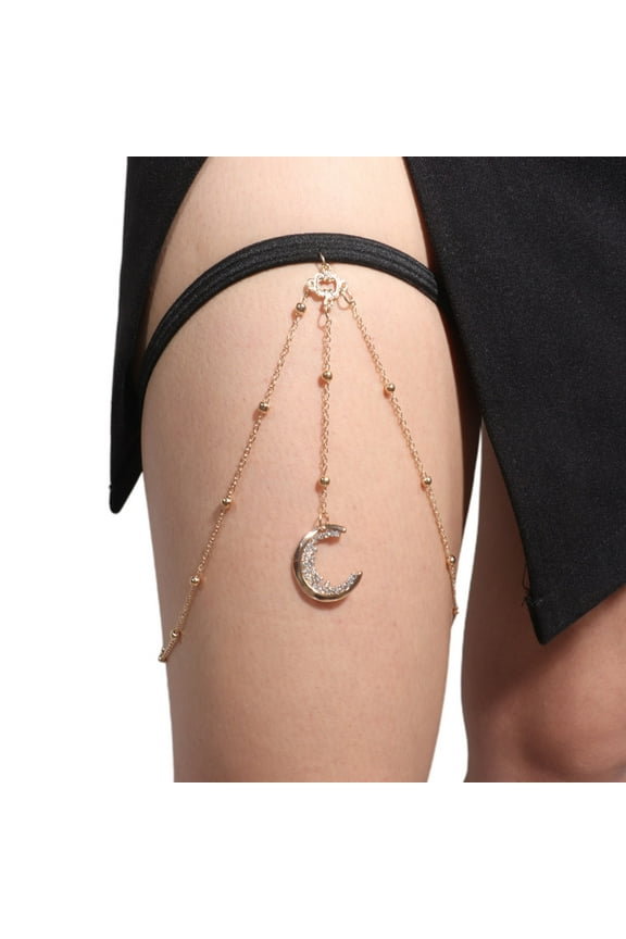 Thigh Chain Garter Moon Shape Short Thigh Chain Elastic Cute Body Chain Jewelry Nightclub Party for Women