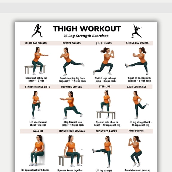 Thigh Exercise Chart Poster, Thigh Exercise Poster, Leg Exercise, Lower Body Exercise Chart Poster, Fitness Exercise Poster poster