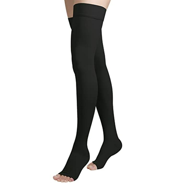 Thigh High Compression Stockings, Open Toe, Pair, Firm Support 20-30mmHg  Gradient Compression Socks with Silicone Band, Unisex, Opaque, Best for  Spider & Varicose Veins, Edema, Swelling, Black S 