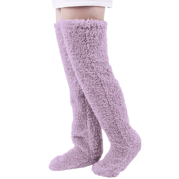 Thigh High Fuzzy Socks Over the Knee High Thick Warm Slipper Socks Leg Warmers Fuzzy Stockings for Sleeping