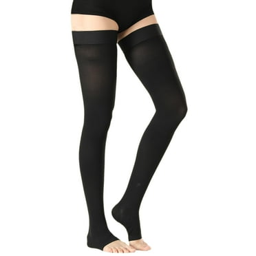 Thigh High Medical Compression Stockings for Women & Men, Open Toe 20-30 mmHg Firm Graduated Support Hose Socks for DVT, Varicose Veins, Relief Shin Splints, Edema, Swelling (Black,S)