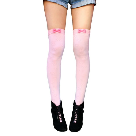 Thigh High Sock Pink Kpop, Cute Kawaii Clothes Fairycore Gift, Knee High Stocking for Women Teen Girls, Pretty Pastel Pink Bow Anime Warm Long Leggings