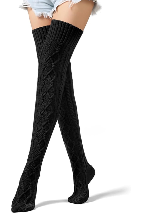 Thigh High Socks Cable Knit Winter Boot Socks Over the Knee Extra Long Non-Slip Leg Warmers for women