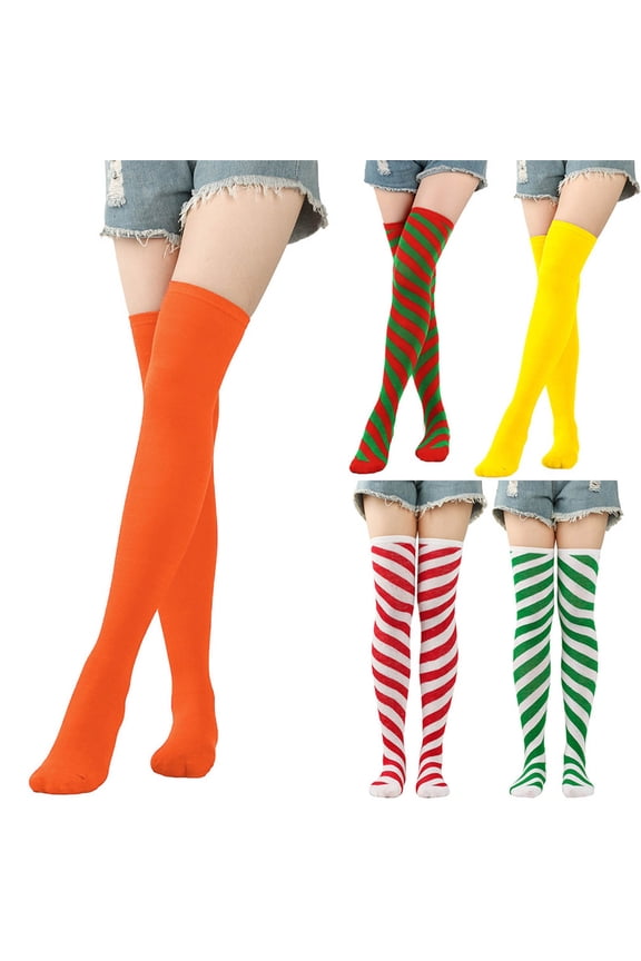 Thigh High Socks Long Over Knee High Socks for Women Casual Athlete Striped Knee High Stocking Extra Long Leg Warmers for Women Funny Crazy Long Stockings Yellow One Size