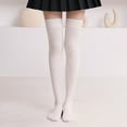 thumbnail image 1 of Thigh High Socks Over Knee High Stockings Long Nylon 1 Pair Women Fall Winter Beige by Duoif, 1 of 3
