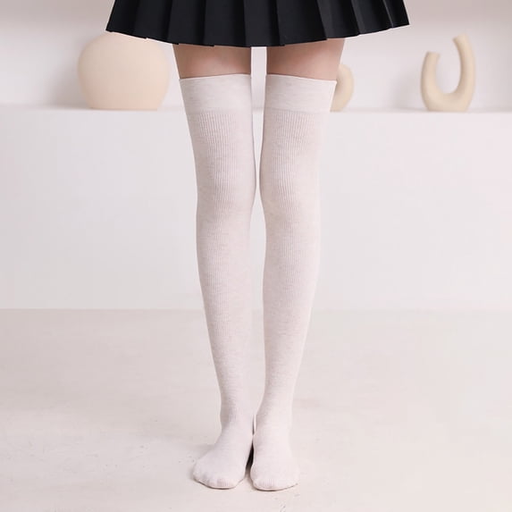 Thigh High Socks Over Knee High Stockings Long Nylon 1 Pair Women Fall Winter Beige by Duoif