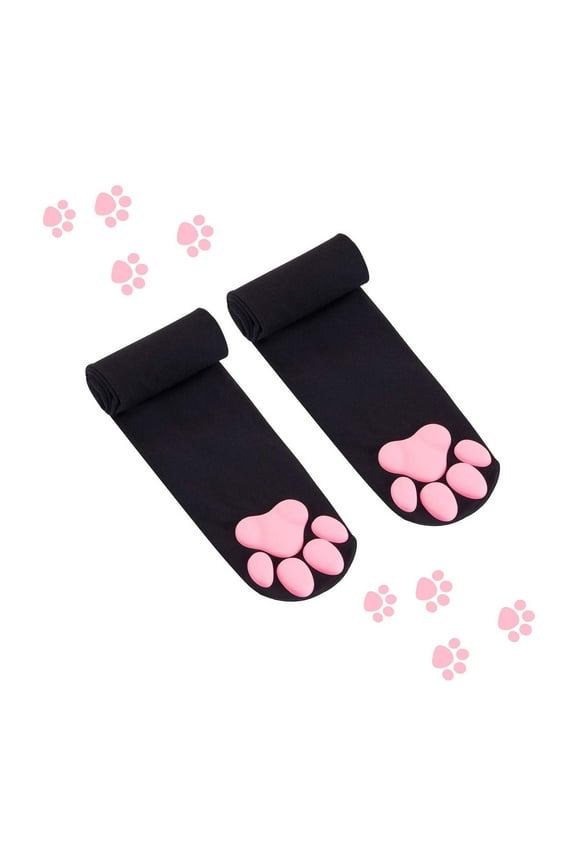 Thigh High Socks, Pink Cute Cat Paw Pad Socks, 3D Kitten Claw Stockings for Girls Women