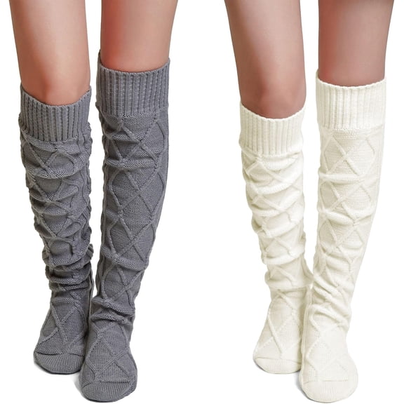 Thigh High Socks for Women Cable Knit Over the Knee Boot Socks, Long Warm Leg Warmers Winter