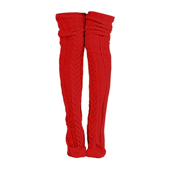 Thigh High Stockings Cable Knitted Extra Long Thigh High Winter Warm Boot Socks Thermal Socks Red One Size