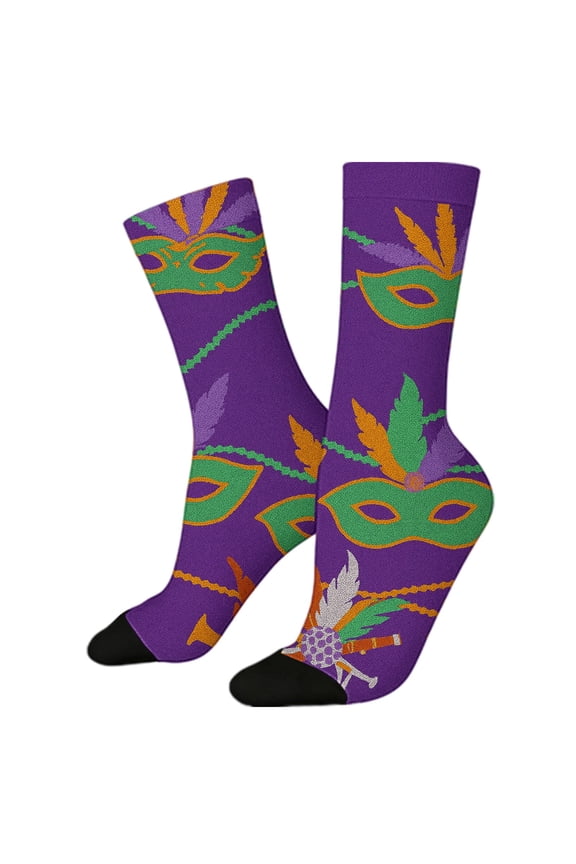 Thigh High Stockings Cute Animal Pattern Knitted Warm Mid Calf Socks Thermal Socks Purple One Size