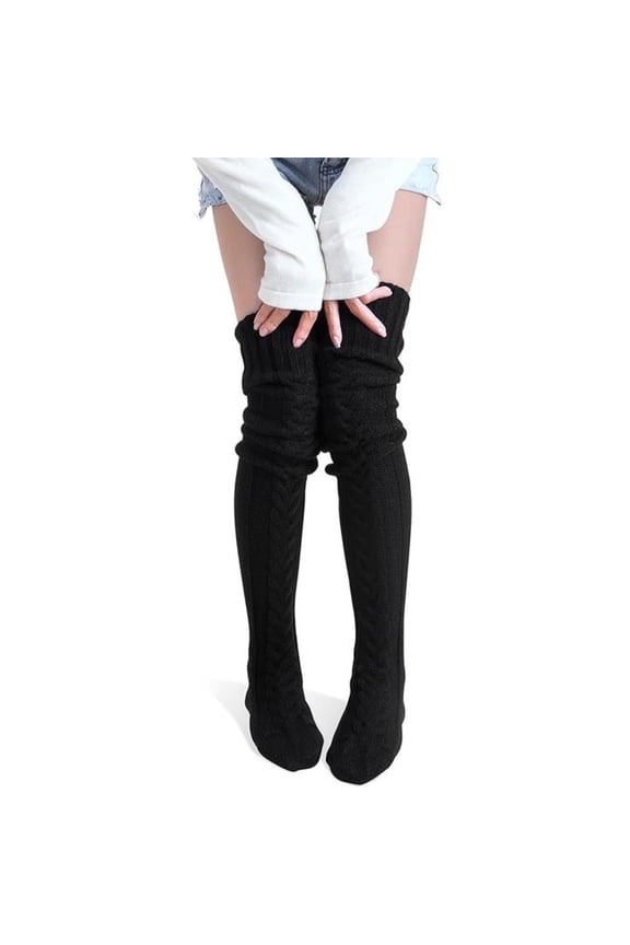 Thigh High Stockings, Knitted Thick Mohair Over-The-Knee Socks for Fall & Winter Comfort, 100cm