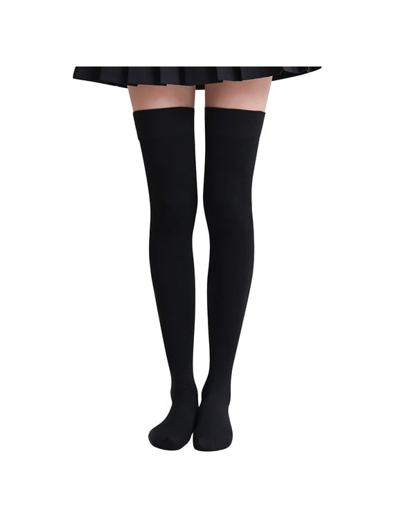 Thigh High Stockings, Stockings for Women, FNGZ 1 Pair Of Extra Long Plain Thigh-High Socks, Knee-High Boot Stockings, Nylon Legs