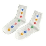 Thigh High Stockings Womens Autumn Winter New Heart Pattern Cotton Mid Calf Socks Compression Socks for Women White One Size