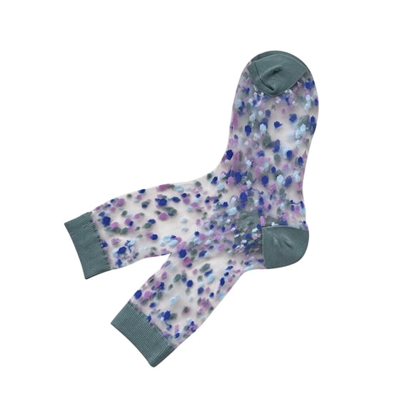 Thigh High Stockings Women's Transparent Polka Dot Mid Tube Thin Stockings Compression Socks for Women Blue One Size