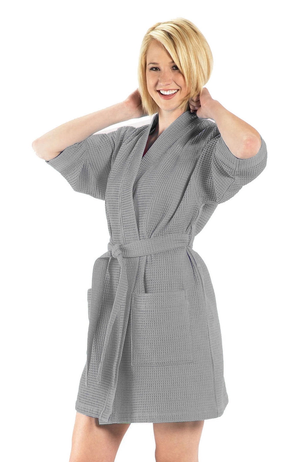 Thigh Length Waffle Womens Short Robe, One Size, Gray Color - Walmart.com