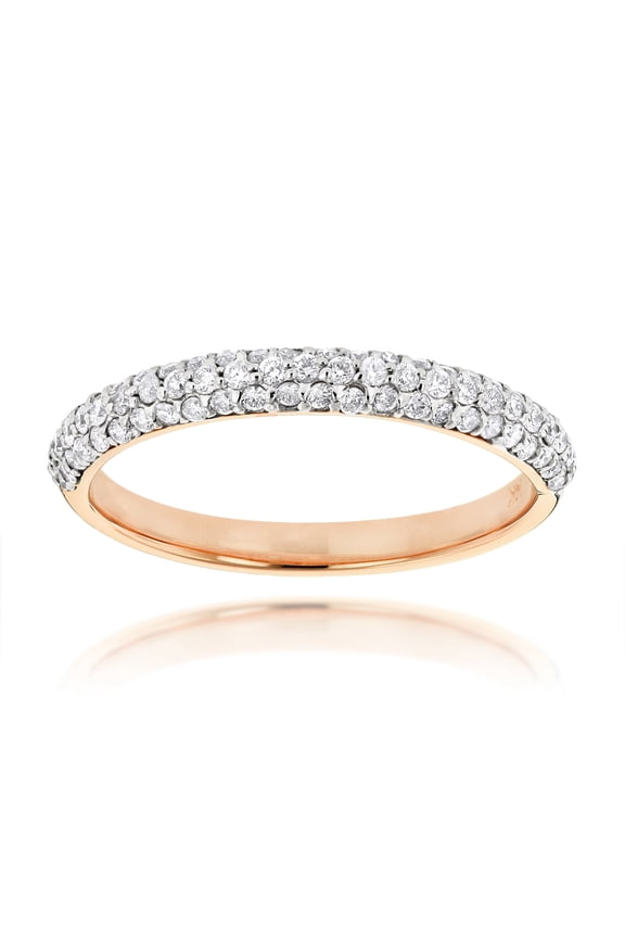 Thin 14K Unique Womens Pave Natural Diamonds Band (Rose Gold Size 8.5)