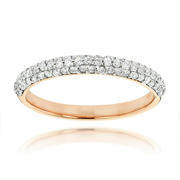 Thin 14K Unique Womens Pave Natural Diamonds Band (Rose Gold Size 9.5)