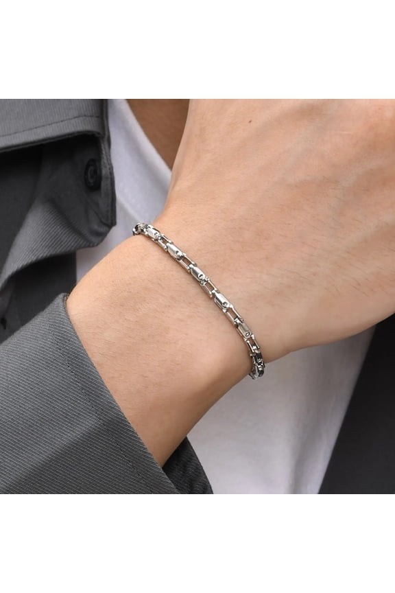 Thin 14K White Gold Chain Bracelets for Men Boys,Waterproof Handmade Chain Links Wristband,Stylish Gift for Husband Father BBF