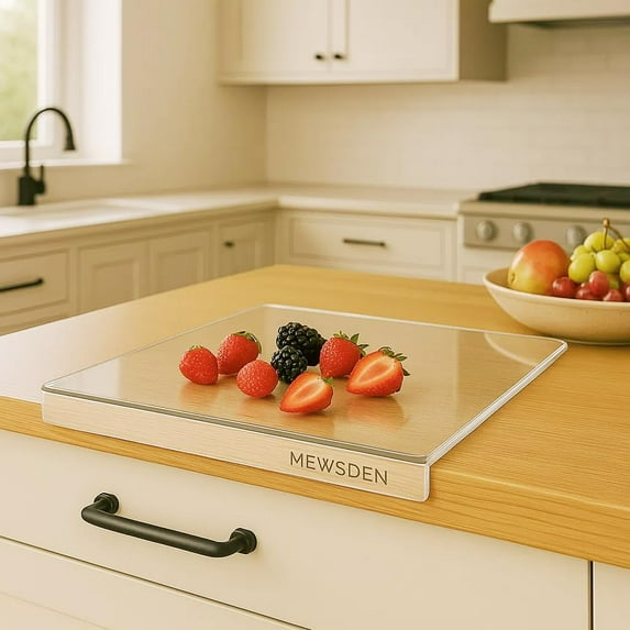 Thin Acrylic Cutting Board for Kitchen, Transparent Non Slip Chopping Surface with Lip, Lightweight for Easy Storage Travel Decor, clear