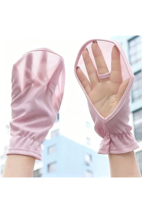 Thin Airy Sun Protection Hand Covers, Turnable Finger Exposed Wrist Sleeves, Soft Breathable Ice Silk Material, UV Guard, Touchscreen Friendly, Outdoor Driving Cycling Walking Sleeves Pink