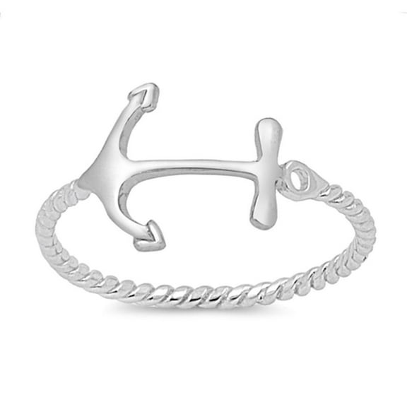 Thin Anchor Ring .925 Sterling Silver Rope Band Jewelry Female Male Unisex Size 10