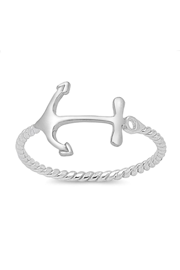 Thin Anchor Ring .925 Sterling Silver Rope Band Jewelry Female Male Unisex Size 7