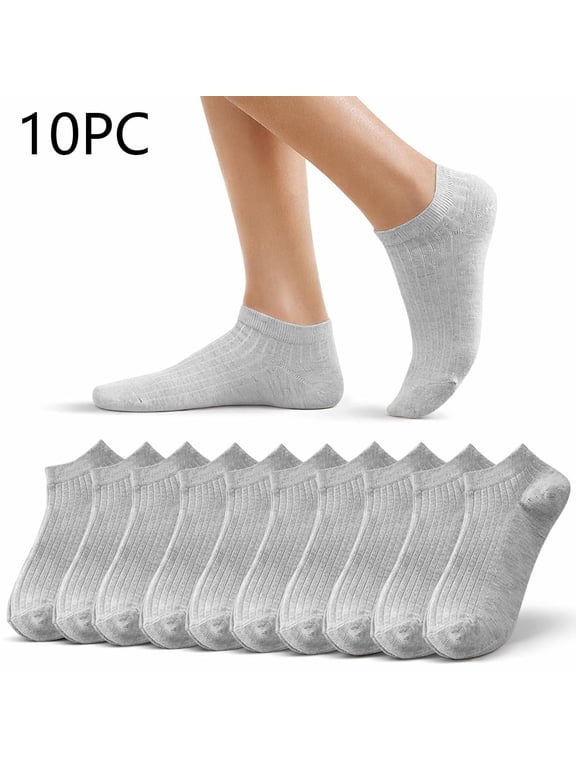 Thin Ankle Socks for Women 10 Pairs Women's Cotton Ankle Socks, Ribbed Low Cut Casual Socks Breathable Set for Daily Wear Gray One Size