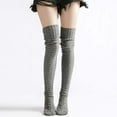 thumbnail image 1 of Thin Athletic Socks Women, Women's Warm Solid Color Over-the-Knee Socks Women's Cable Knitted Stacked Socks New Thin Socks Women Style B-125 Dark Gray M, 1 of 5