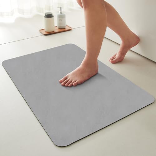Thin Bath Mat for Bathroom, Non Slip Washable Bathroom Rugs, 24x36 Light Grey, Soft Shower Floor Mat