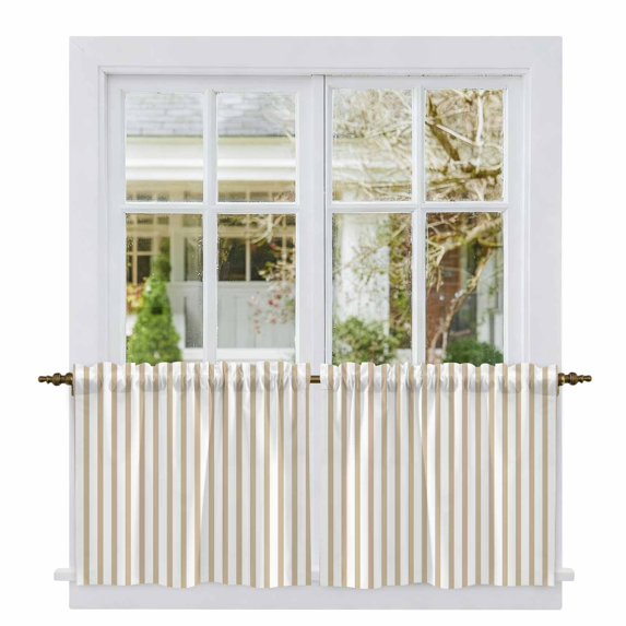 Thin Beige Striped Tier Curtains 36 Inch Length, Farmhouse Modern Stripes Cafe Short Curtains for Bathroom Over Sink, Small Kitchen Curtain Light Filtering Tiered Drapes 2 Panels 27.5"Wx36"L
