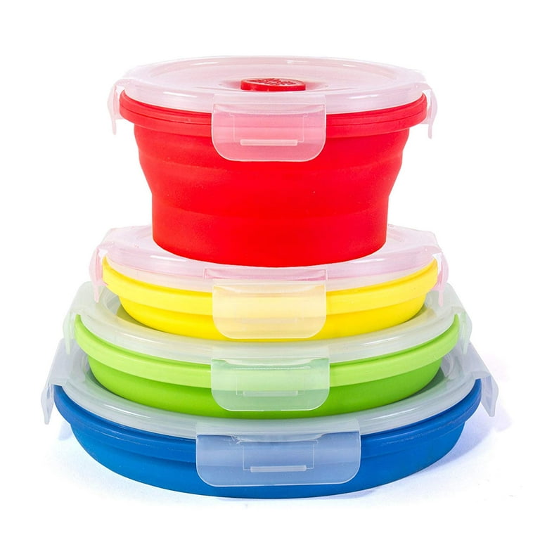 Amazing Containers Collapsible Containers Set of 4 Round Silicone Food Storage Containers BPA Free, Microwave, Dishwasher Safe, Adult Unisex, Size