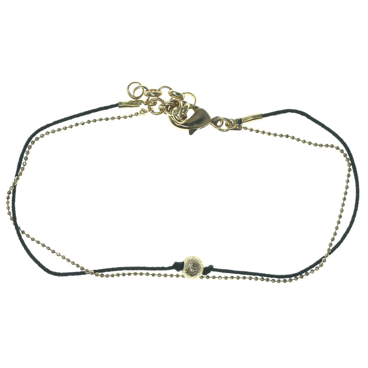 Thin, Black String Bracelet With Gold-Tone Bead Accent B9833BLK 