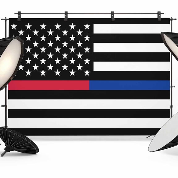 Thin Blue Backdrop for Photography, Line Thin Red Line Flag Police and Fire Officer Photo Backdrop Portrait Background Party Banner Photo Backgrounds for Studio Booth Props, 7x5ft