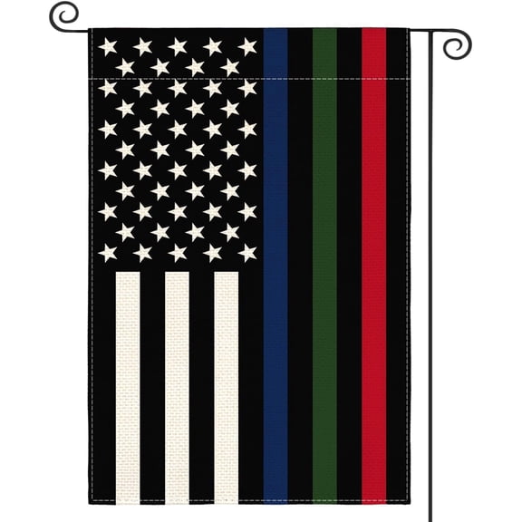 Thin Blue Green Red Line Garden Flag 12x18 Inch Double Sided Outside, American Stars and Stripes Patriotic Yard Outdoor Decoration