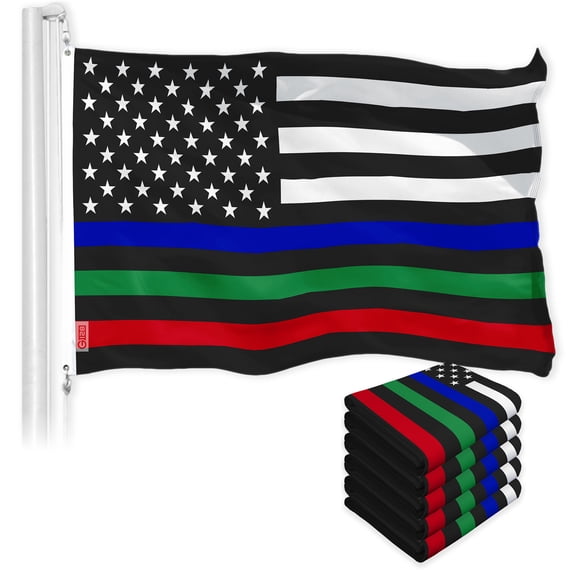 Thin Blue Green Red Line US Flag 3x5FT 5-Pack Printed 150D Polyester By G128