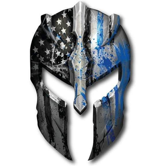 Thin Blue LINE Spartan Helmet American Flag Police Officer Blue Lives Matter Sniper Vinyl Decal Stickers Car Truck Sniper Marines Army Navy Military Graphic Large 14" Tall Version