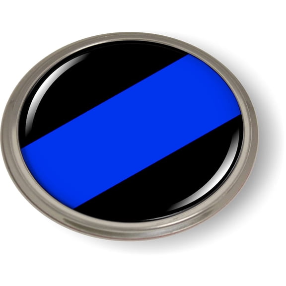 BestLicensePlateFrames Thin Blue LINE (Stripe) 3D Domed Car Emblem Badge Sticker Semi-Flexible Aluminum Round Bezel