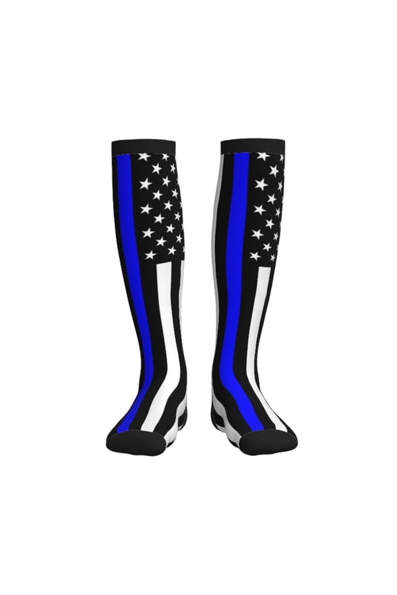 Thin Blue Line America Flag Compression Socks for Women Men Circulation Graduated Supports Socks for Running Athletic Sports