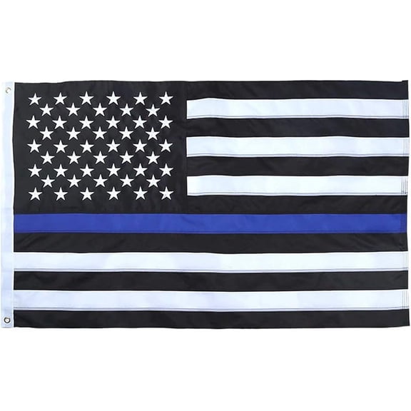 Thin Blue Line American Flag-3x5 ft, Embroidered Stars,Sewn Stripes Police Flag, Brass Grommets USA Flag, Black White and Blue American Police Flag Honoring Law Enforcement Officers