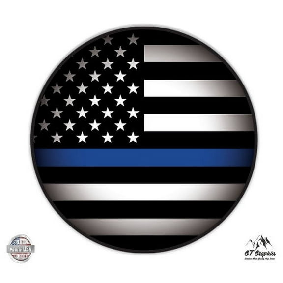 Thin Blue Line American Flag Circle Support Police - 3" Vinyl Sticker - For Car Laptop I-Pad Phone Helmet Hard Hat - Waterproof Decal