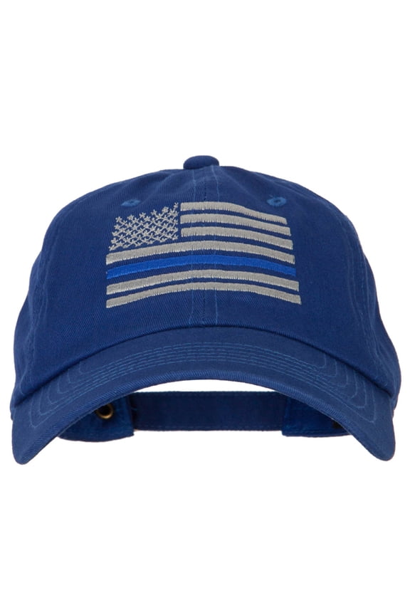Thin Blue Line American Flag Embroidered Unstructured Cotton Washed Cap - Royal OSFM