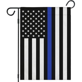 Thin Blue Line American Flag Garden Flag, Patriotic USA Honoring Law Enforcement Officers Flag Yard Farmhouse Outdoor Lawn Decor 12 x 18 Inch Vertical Double Sided Burlap