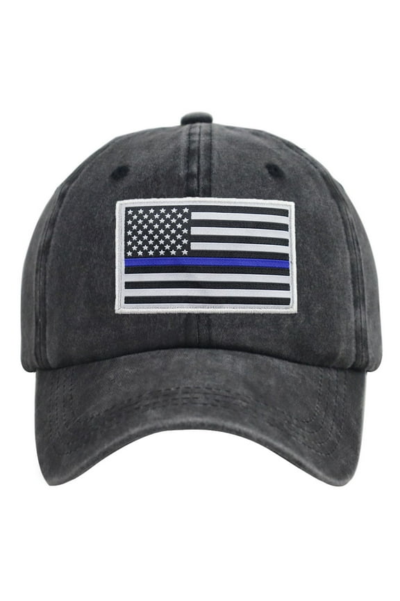 Thin Blue Line American Flag Hat, Cotton Adjustable Embroidered Police Baseball Cap for Men Women