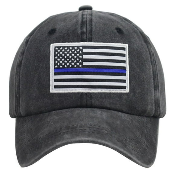 Thin Blue Line American Flag Hat, Cotton Adjustable Embroidered Police Baseball Cap for Men Women