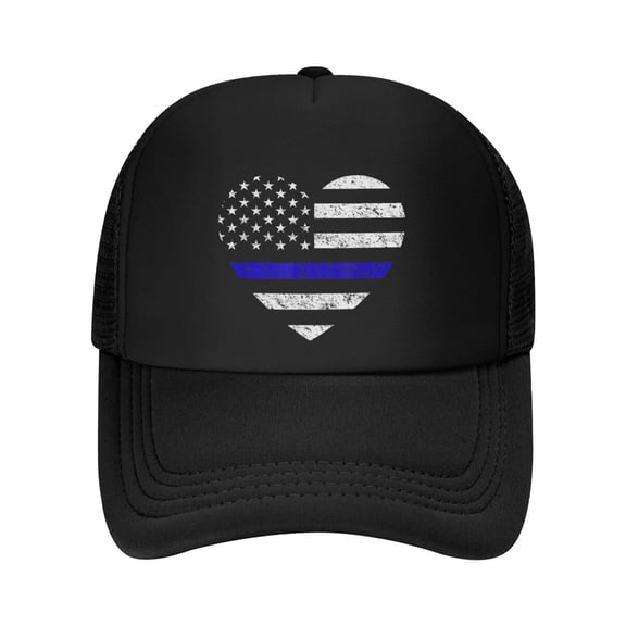 Thin Blue Line American Flag Heart Police Officer Support Baseball Cap