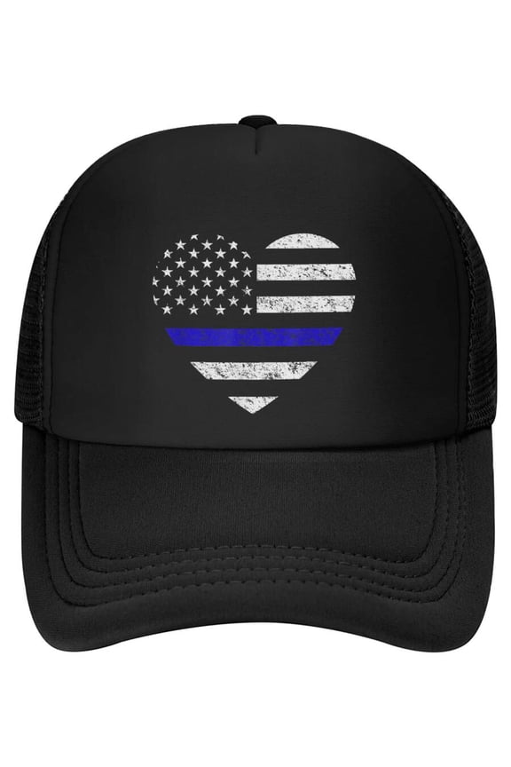 Thin Blue Line American Flag Heart Police Officer Support Baseball Cap